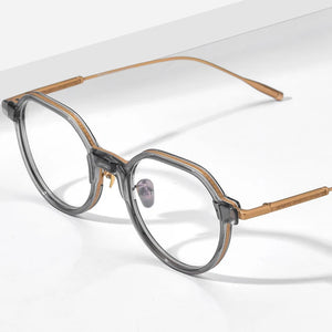 FONEX Acetate Titanium Glasses Frame Men Vintage Polygon Prescription Eyeglasses Women Myopia Optical Spectacles Eyewear LILAC