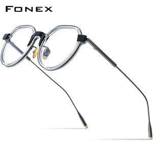 FONEX Acetate Titanium Glasses Frame Men Vintage Polygon Prescription Eyeglasses Women Myopia Optical Spectacles Eyewear LILAC