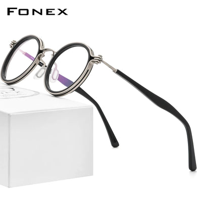 FONEX Alloy Eyeglasses Frame Men Retro Vintage Round Prescription Glasses   Women Optical Korean Screwless Eyewear F1024