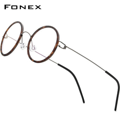 FONEX Titanium Alloy Glasses Frame Men Round Myopia Optical Women Prescription Eyeglasses  Korean Screwless Eyewear 98636