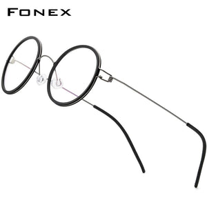 FONEX Titanium Alloy Glasses Frame Men Round Myopia Optical Women Prescription Eyeglasses  Korean Screwless Eyewear 98636