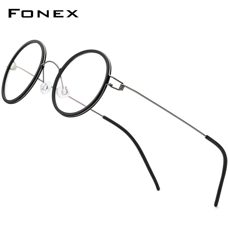 FONEX Titanium Alloy Glasses Frame Men Round Myopia Optical Women Prescription Eyeglasses  Korean Screwless Eyewear 98636