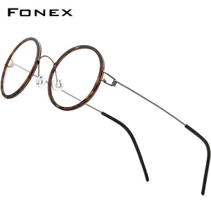 FONEX Titanium Alloy Glasses Frame Men Round Myopia Optical Women Prescription Eyeglasses  Korean Screwless Eyewear 98636