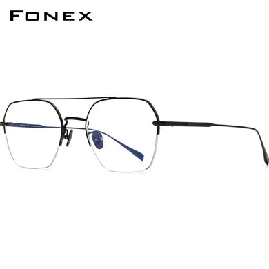 FONEX Titanium Glasses Frame Men    Semi Rimless Oversize Square Prescription Eyeglasses Half Optical Frame Eyewear F85699