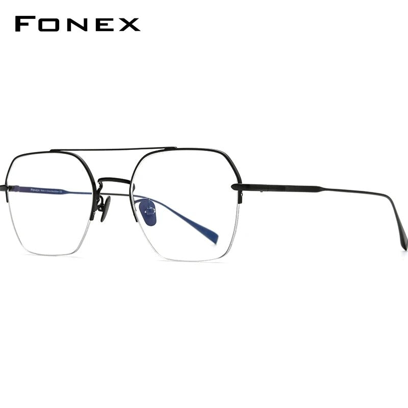FONEX Titanium Glasses Frame Men    Semi Rimless Oversize Square Prescription Eyeglasses Half Optical Frame Eyewear F85699