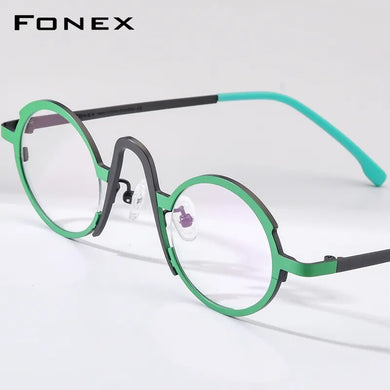 FONEX Titanium Glasses Frame Women     Retro Fashion Colorful Oval Prescription Eyeglasses Myopia Optical Eyewear F85772