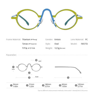 FONEX Titanium Glasses Frame Women     Retro Fashion Colorful Oval Prescription Eyeglasses Myopia Optical Eyewear F85772