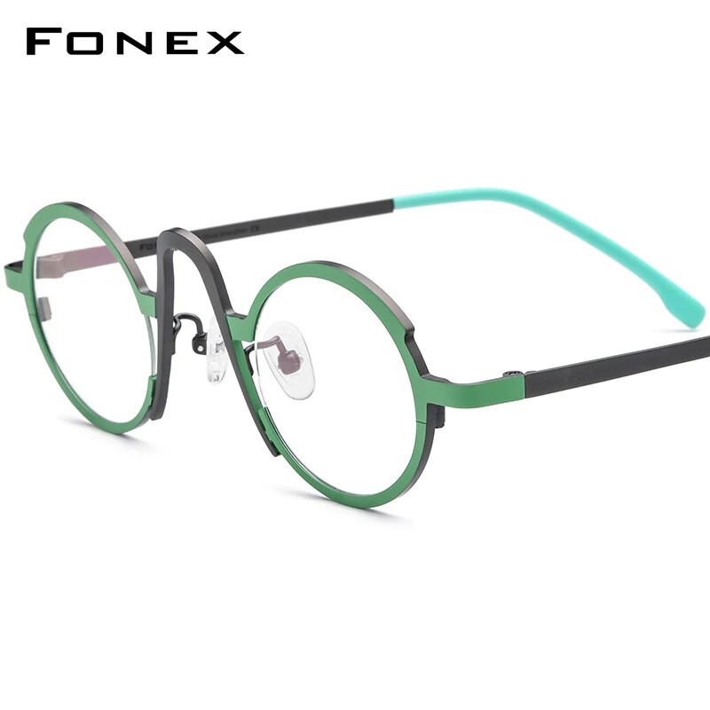 FONEX Titanium Glasses Frame Women     Retro Fashion Colorful Oval Prescription Eyeglasses Myopia Optical Eyewear F85772