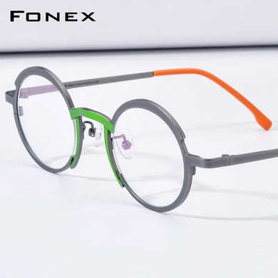 FONEX Titanium Glasses Frame Women     Retro Fashion Colorful Round Prescription Eyeglasses Myopia Optical Eyewear F85773