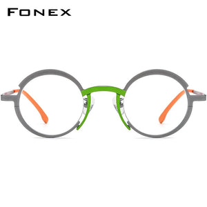 FONEX Titanium Glasses Frame Women     Retro Fashion Colorful Round Prescription Eyeglasses Myopia Optical Eyewear F85773