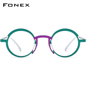 FONEX Titanium Glasses Frame Women     Retro Fashion Colorful Round Prescription Eyeglasses Myopia Optical Eyewear F85773