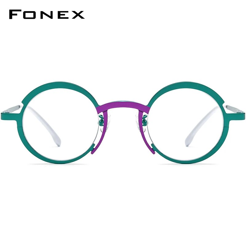 FONEX Titanium Glasses Frame Women     Retro Fashion Colorful Round Prescription Eyeglasses Myopia Optical Eyewear F85773