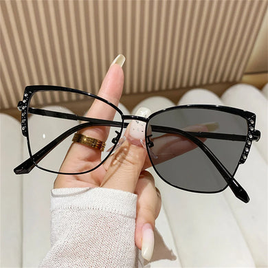Cat Eye Glasses Ultra-light Glasses Frame Retro Photochromic Eyeglasses Anti-blue Light Eyewear Metal Color-changing