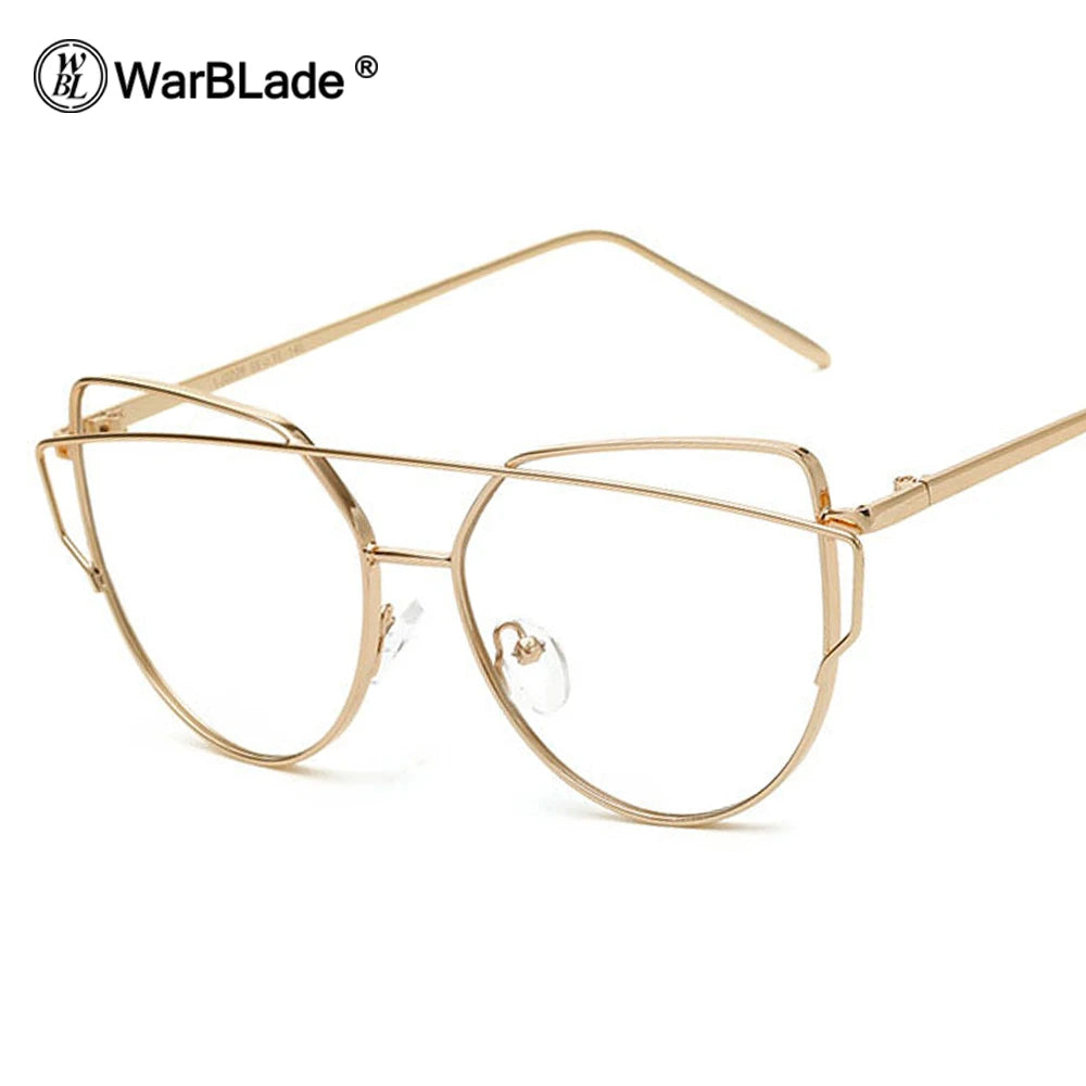 Clear Lens Cat Eye Glasses Frame Women Gold Eyewear Frame Men Eyeglasses Optical Frame Reading Glasses Female WarBLade
