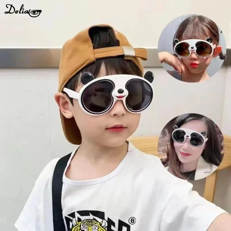 Cute Children Cartoon Panda Silicone Sunglasses Outdoor Personality Street Shooting Sunscreen UV Protection Sunglasses