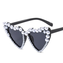 Load image into Gallery viewer, Love Heart Pearl Sunglasses Women Vintage Unique Luxury Brand Party Street Sun Glasses Female Shades Eyewear UV400