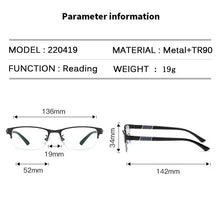 Load image into Gallery viewer, Men&#39;s Business Reading Glasses Retro Half Frame High Definition Presbyopia Eyeglasses Unisex Square Far-sighted Glasses