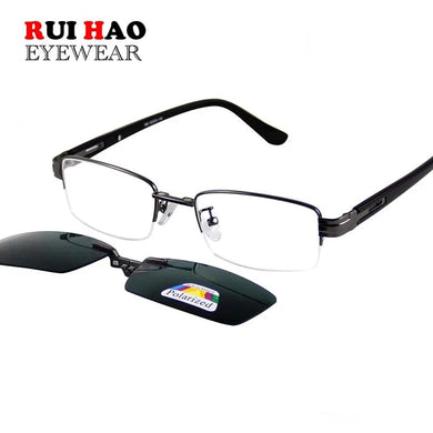 Fashion Optical Eyeglasses Frame Half Rimless Glasses Frame Men Women Alloy Frame and Polarized Sunglasses Clip On