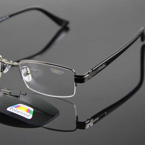 Fashion Optical Eyeglasses Frame Half Rimless Glasses Frame Men Women Alloy Frame and Polarized Sunglasses Clip On