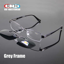 Load image into Gallery viewer, Fashion Optical Eyeglasses Frame Half Rimless Glasses Frame Men Women Alloy Frame and Polarized Sunglasses Clip On