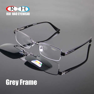 Fashion Optical Eyeglasses Frame Half Rimless Glasses Frame Men Women Alloy Frame and Polarized Sunglasses Clip On