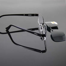 Load image into Gallery viewer, Fashion Optical Eyeglasses Frame Half Rimless Glasses Frame Men Women Alloy Frame and Polarized Sunglasses Clip On