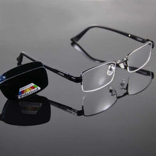 Load image into Gallery viewer, Fashion Optical Eyeglasses Frame Half Rimless Glasses Frame Men Women Alloy Frame and Polarized Sunglasses Clip On