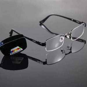 Fashion Optical Eyeglasses Frame Half Rimless Glasses Frame Men Women Alloy Frame and Polarized Sunglasses Clip On