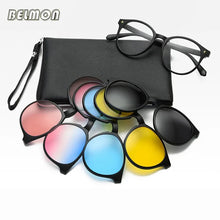 Load image into Gallery viewer, Optical Spectacle Frame Men Women Myopia With 5 Clip On Sunglasses Polarized Magnetic Glasses For Male Eyeglasses RS1019