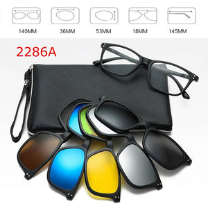 Optical Spectacle Frame Men Women Myopia With 5 Clip On Sunglasses Polarized Magnetic Glasses For Male Eyeglasses RS1019