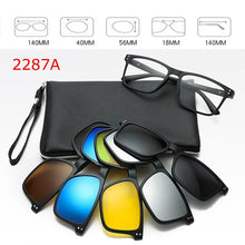 Load image into Gallery viewer, Optical Spectacle Frame Men Women Myopia With 5 Clip On Sunglasses Polarized Magnetic Glasses For Male Eyeglasses RS1019