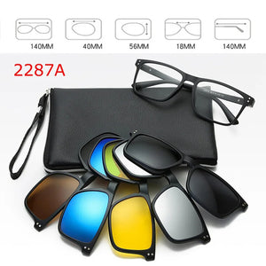 Optical Spectacle Frame Men Women Myopia With 5 Clip On Sunglasses Polarized Magnetic Glasses For Male Eyeglasses RS1019