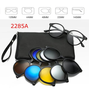 Optical Spectacle Frame Men Women Myopia With 5 Clip On Sunglasses Polarized Magnetic Glasses For Male Eyeglasses RS1019