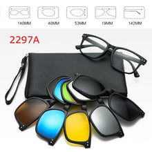 Load image into Gallery viewer, Optical Spectacle Frame Men Women Myopia With 5 Clip On Sunglasses Polarized Magnetic Glasses For Male Eyeglasses RS1019