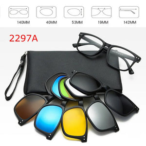 Optical Spectacle Frame Men Women Myopia With 5 Clip On Sunglasses Polarized Magnetic Glasses For Male Eyeglasses RS1019