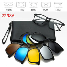 Load image into Gallery viewer, Optical Spectacle Frame Men Women Myopia With 5 Clip On Sunglasses Polarized Magnetic Glasses For Male Eyeglasses RS1019