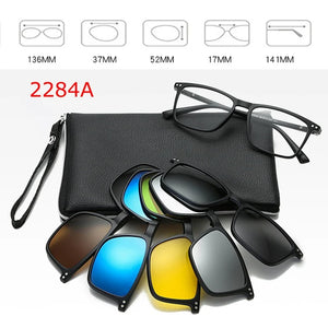 Optical Spectacle Frame Men Women Myopia With 5 Clip On Sunglasses Polarized Magnetic Glasses For Male Eyeglasses RS1019