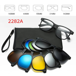 Optical Spectacle Frame Men Women Myopia With 5 Clip On Sunglasses Polarized Magnetic Glasses For Male Eyeglasses RS1019