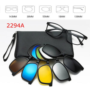 Optical Spectacle Frame Men Women Myopia With 5 Clip On Sunglasses Polarized Magnetic Glasses For Male Eyeglasses RS1019