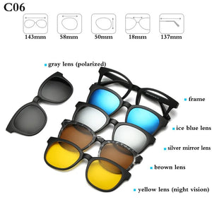 Optical Spectacle Frame Men Women With 5 Clip On Sunglasses Polarized Magnetic Glasses For Male Myopia Eyeglasses RS159