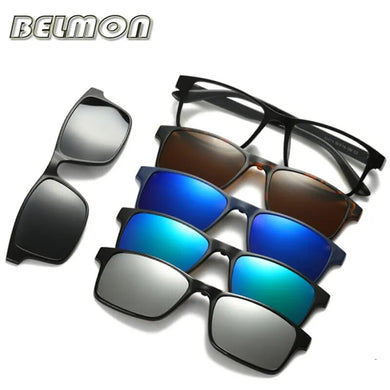 Optical Spectacle Frame Men Women With 5 Clip On Sunglasses Polarized Magnetic Glasses For Male Myopia Eyeglasses RS159
