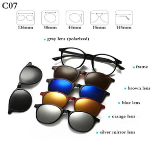 Optical Spectacle Frame Men Women With 5 Clip On Sunglasses Polarized Magnetic Glasses For Male Myopia Eyeglasses RS159