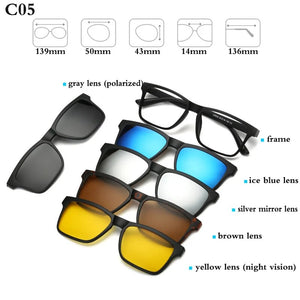 Optical Spectacle Frame Men Women With 5 Clip On Sunglasses Polarized Magnetic Glasses For Male Myopia Eyeglasses RS159