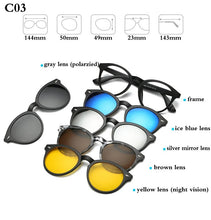 Load image into Gallery viewer, Optical Spectacle Frame Men Women With 5 Clip On Sunglasses Polarized Magnetic Glasses For Male Myopia Eyeglasses RS159