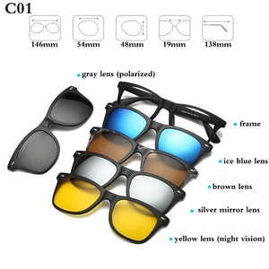 Optical Spectacle Frame Men Women With 5 Clip On Sunglasses Polarized Magnetic Glasses For Male Myopia Eyeglasses RS159