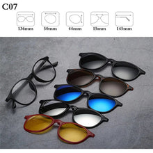 Load image into Gallery viewer, Optical Spectacle Frame Men Women With 5 Clip On Sunglasses Polarized Magnetic Glasses For Male Myopia Eyeglasses RS159