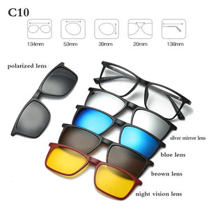 Optical Spectacle Frame Men Women With 5 Clip On Sunglasses Polarized Magnetic Glasses For Male Myopia Eyeglasses RS159