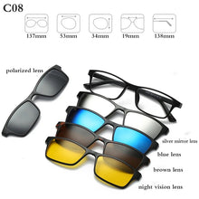 Load image into Gallery viewer, Optical Spectacle Frame Men Women With 5 Clip On Sunglasses Polarized Magnetic Glasses For Male Myopia Eyeglasses RS159
