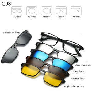 Optical Spectacle Frame Men Women With 5 Clip On Sunglasses Polarized Magnetic Glasses For Male Myopia Eyeglasses RS159