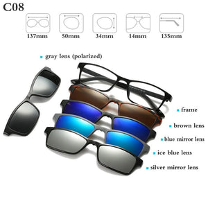Optical Spectacle Frame Men Women With 5 Clip On Sunglasses Polarized Magnetic Glasses For Male Myopia Eyeglasses RS159